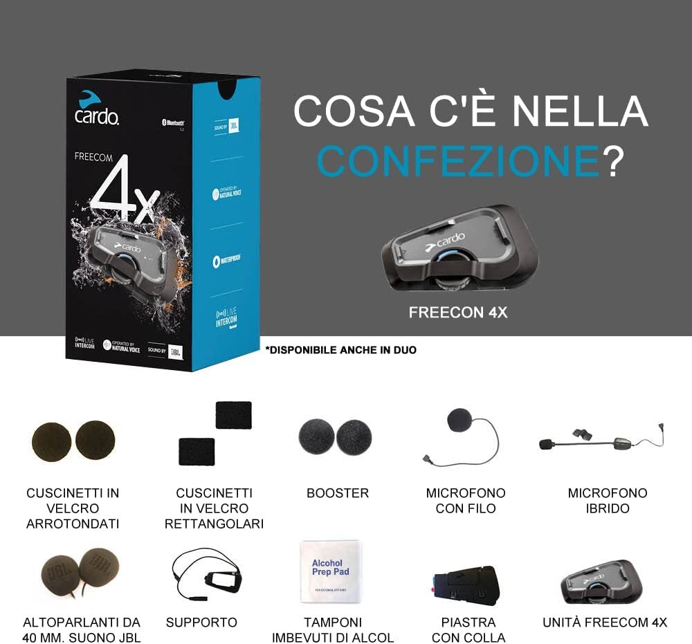 Cardo Moto Rider FREECOM 4x interfono Bluetooth 4 Motociclisti Fino a 1,2KM