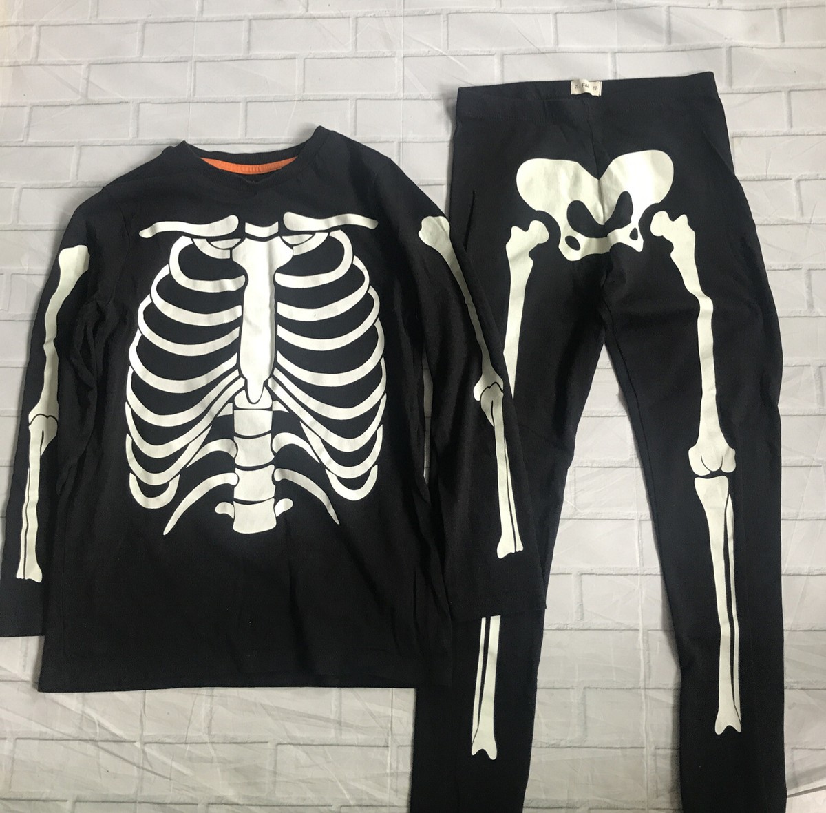 Halloween skeleton outfit dress up tshirt leggings boys girls 8-9