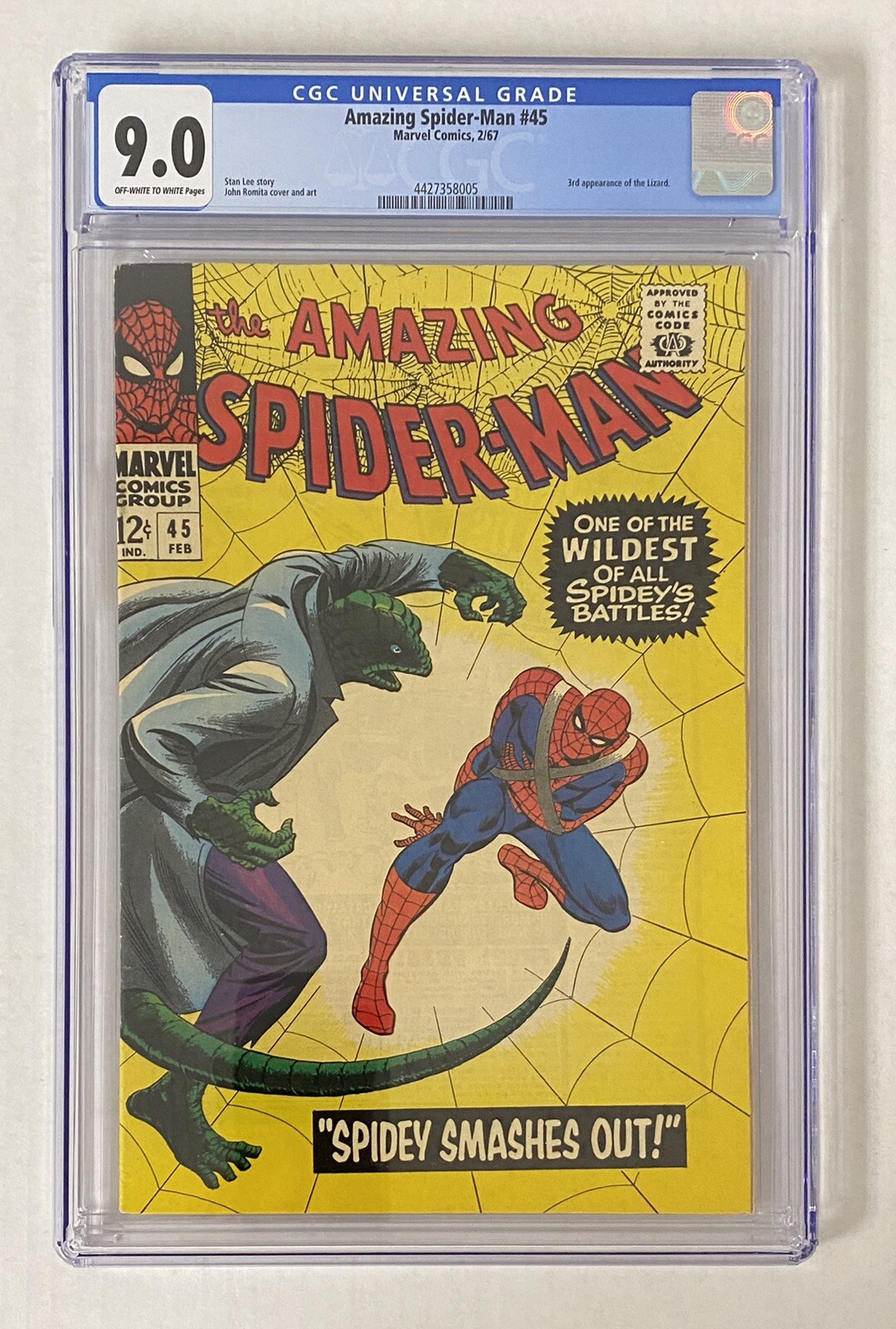 SpiderMan 45 1967 CGC 9.0 Off White/White Pages 3rd Lizard eBay