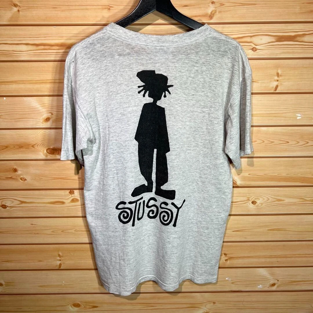 Vintage Stussy Shadow Man 80s USA Old T-Shirt Men's M Gray FreeShipping