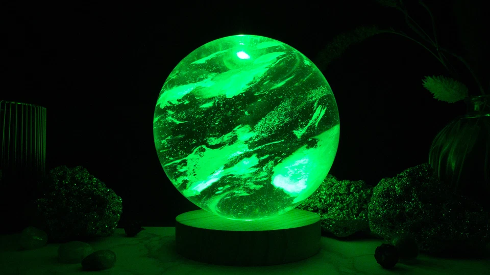 Lámpara LED de madera blanca o cambiante de color base de exhibición de luz soporte de esfera de cristal Foto 4 de 4