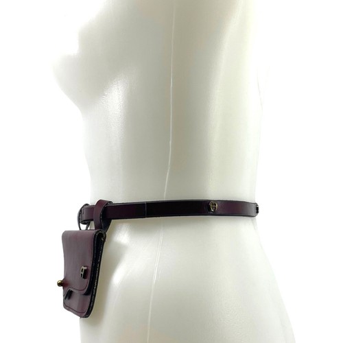 Vintage 70s ETIENNE AIGER Leather Brass Studded Belt Card Case Belt Bag OXBLOOD - Picture 18 of 22