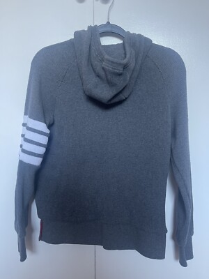 THOM BROWNE Size 1 Small Grey Charcoal Waffle Knit Zip Up Hoodie 4