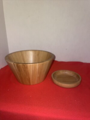 Modern Home Bamboo Bowl Salad Natural Serving With Matching Small Bowl See Pics