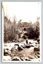 RPPC Man Trout Fishing Tongue River Canyon Wyoming Real Photo P161A