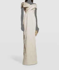 790 Rickie Freeman by Teri Jon Women's Gold Metallic Off-Shoulder Dress Size 4