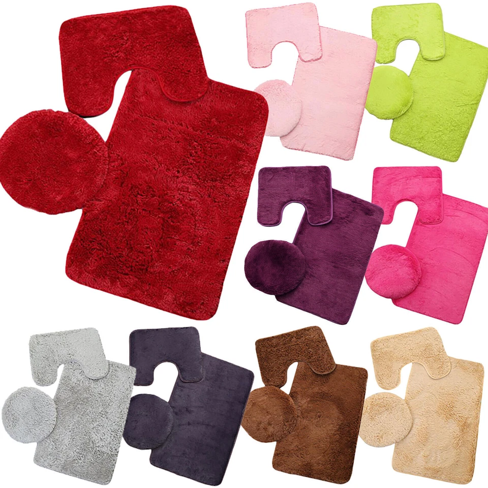 3 Teilig Set Badteppich Badematte Badvorleger Badgarnitur Duschvorleger Hänge DE - Bild 2 von 4