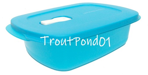 Tupperware Crystalwave Microwave Bowl 4 Cups Rectangular Container Azure Blue - Picture 3 of 3