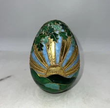 Cloisonne Enamel Brass Egg Year 2000 Sunshine & Tree