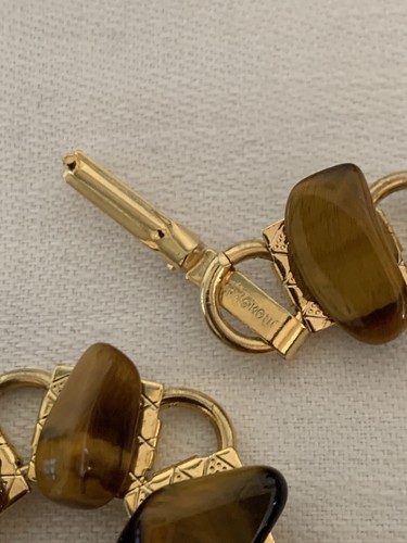 Vintage Gemstone 7” Tigers Eye Hong Kong Gold Tone Bracelet *87 Excellent Cond - Picture 12 of 12