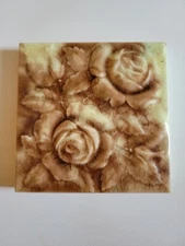 Antique 4' x 4" floral encaustic tile made by the American Encaustic Tile Co.
