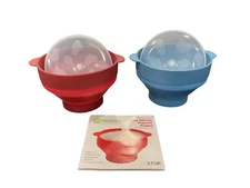 Silicone Popcorn Poppers Microwave Hot Air Bowls With Lids- Lot of 2 -2 Cups Ea.