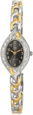 Q Q by Citizen F303-405Y Women's Crystal Embellished Two Tone Black Dial Watch