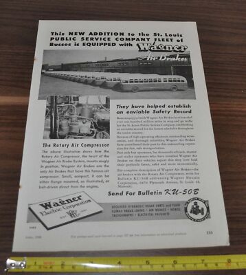 1948 GM Bus St. Louis Public Service Wagner Rotary Air Compressor Norlipp Mirror