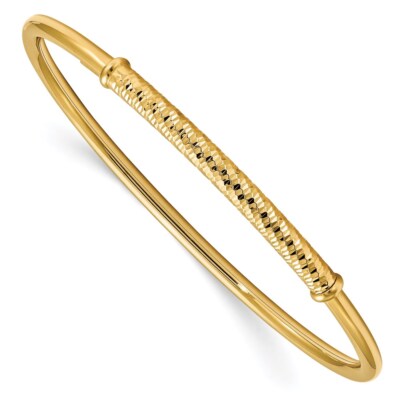 Flexibler Armreif echt 14kt Gelbgold poliert & strukturiert Stab auseinanderziehbar