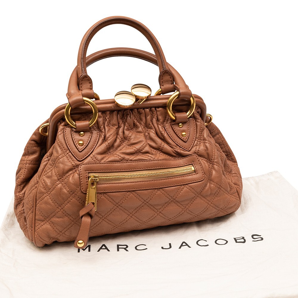 Marc Jacobs Stam Purse Satchel Frame Handbag Brown Quilted Leather