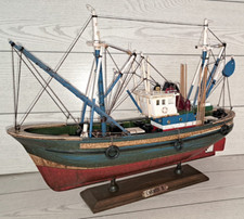 MODELLINO PESCHERECCIO ATLANTICO 43 Cm. ARREDO MARE BARCA DA PESCA in LEGNO