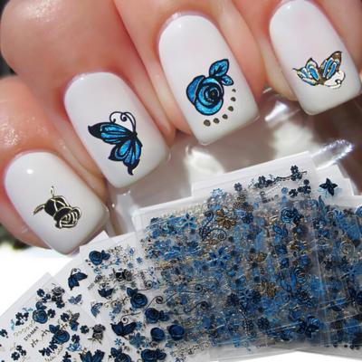 3 Sheets (random) 3D Nail Sticker Blue Gold Silver Butterfly Flower Lace Decals