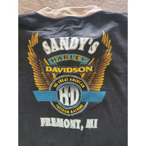 Harley-Davidson Sandys Fremont Michigan USA Shirt Large Black & Beige 100% Cotto - Picture 3 of 7