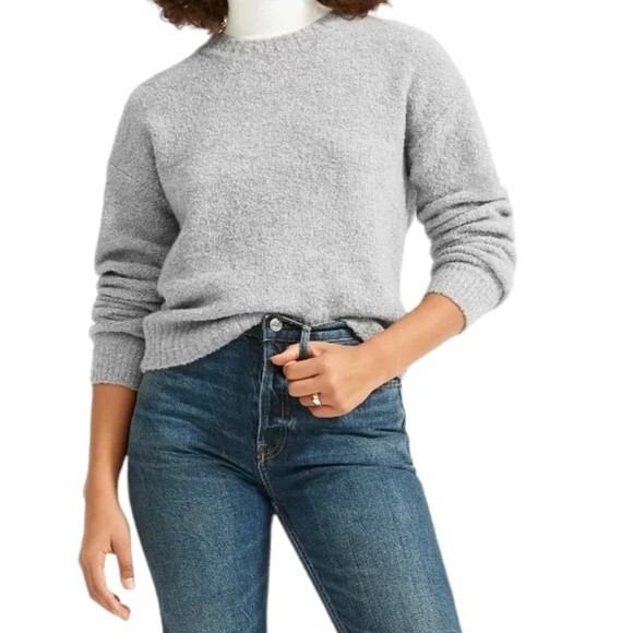 Everlane Teddy Crew Neck Sweater Wool Blend Boucle Italian Yarn Heather Grey XXS