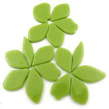 20 Lime Green Petal Flower Shapes Glass Mosaic Tile Pieces - 25 mm -30 mm