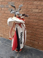 Vintage Wilson Staff Pro Single Strap Mid Size Cart Bag Red White with Clubs