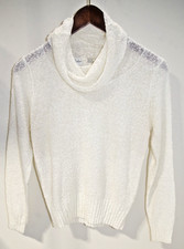 N Open Knit VTG Cowl Neck SWEATER Marisa Christina Hong Kong Pullover Off White