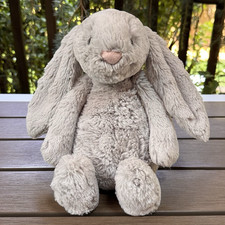 Jellycat Medium Bashful Bunny Grey Plush Grey Tail Stuffed BAS3BG 12" Used