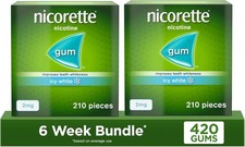 2x Nicorette Gum 2mg Icy White – 210 Pieces Each (Total 420) 100% ORIGINAL ⭐⭐⭐⭐