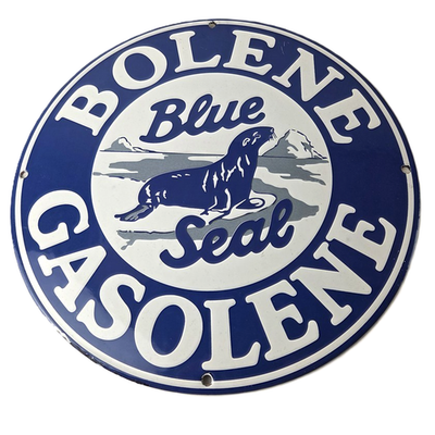 #ad Vintage Bolene Blue Seal Gasoline Porcelain Sign Sea Lion Logo Sign $84.17