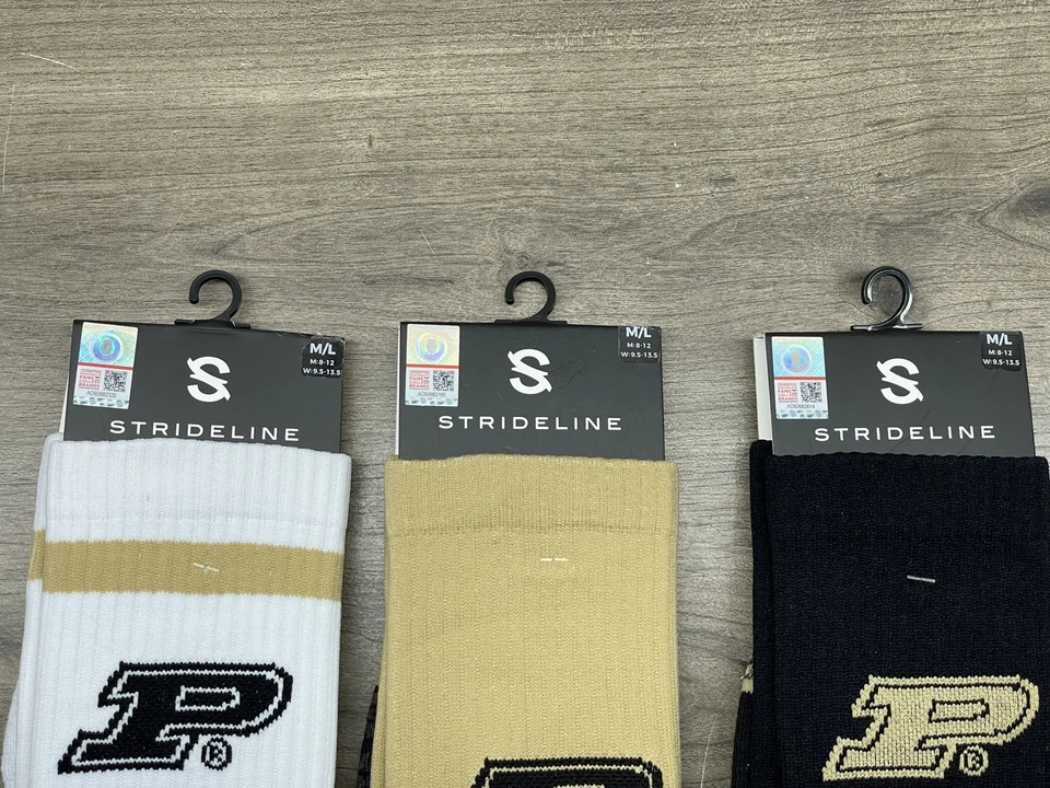3 Purdue Boilermakers Knit Crew Socks Strideline Medium/Large Black Gold White - Image 4 of 4