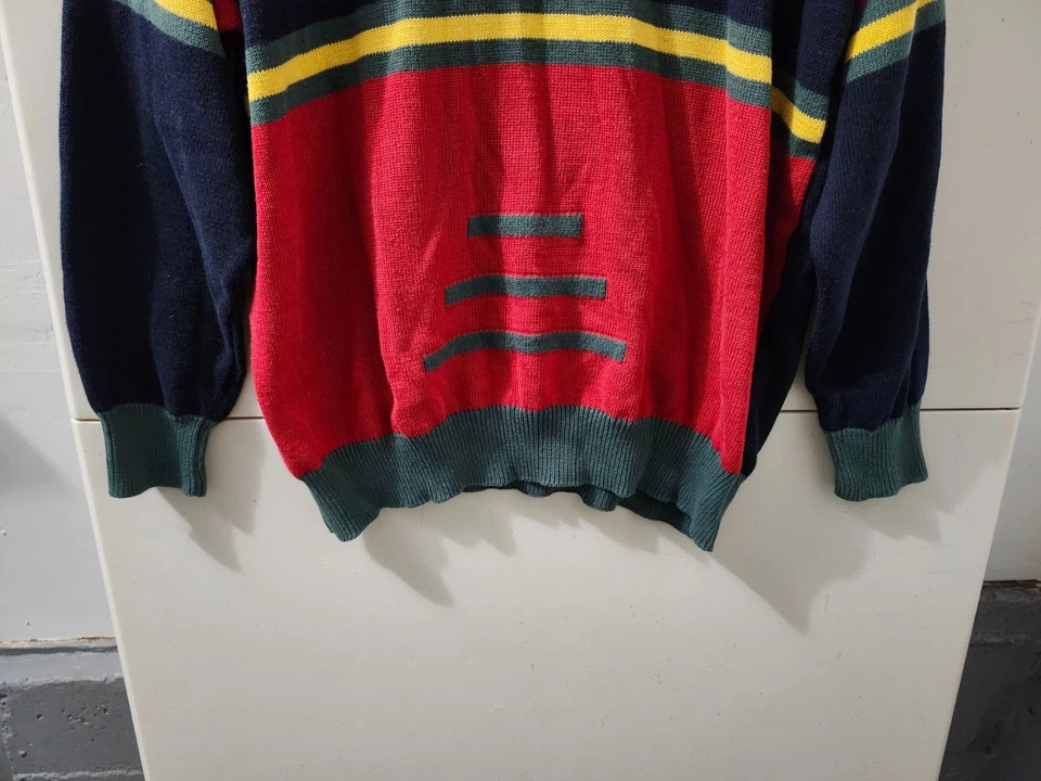 Suéter St Michael Marks Spencer Para Hombres M Azul Bloque de Color Rayas Náuticas De Colección Años 90 Foto 2 de 4