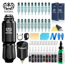 Beginner Tattoo Kit - 1300mAh Power Unit, 8000 RPM Machine, 20pc Assorted Needle