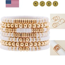 Bohemian Heishi Clay Bead Bracelets Set Colorful Stackable Stretch Jewelry