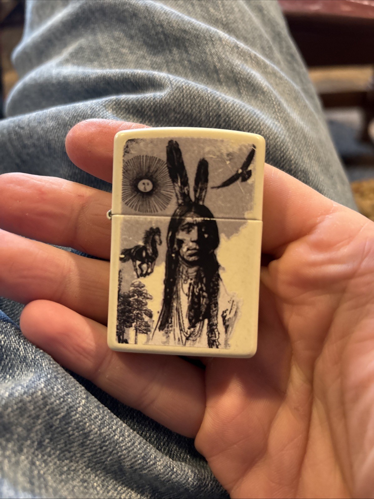Vintage Native American White Zippo Lighter