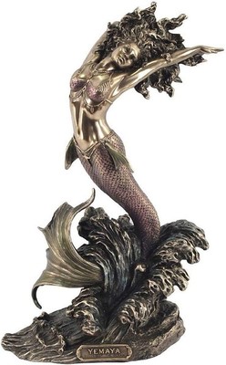 Atemberaubende bronzierte Meerjungfrau Figur Statue Ornament Yemaya afrikanische Göttin des Meeres