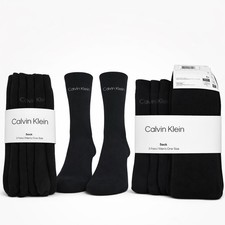 Calvin Klein Men’s Crew Socks 3 Pack Black Cotton CK Logo One Size
