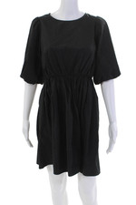 Madewell Womens Cotton Crew Neck Elastic Puff Sleeve Shift Dress Black Size 00