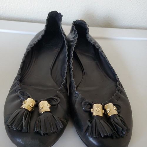 Tory Burch Reese Flat Mestico Black Leather Flat Ballet Tassels Shoes Size 8 /39 - Picture 6 of 17