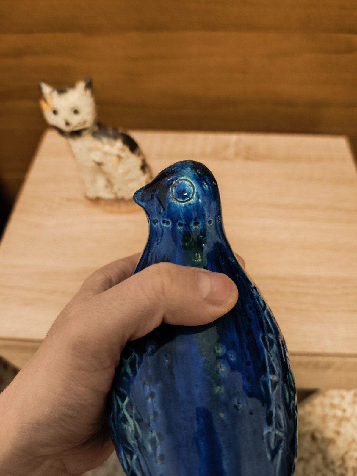 Ceramica Vintage GATTO + COLOMBA BITOSSI ALDO LONDI Cat Bird Scavo Rimini Blu