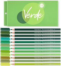 12 Green Colored Pencils Oil Based, Pre-Sharpened Wooden Color Pencils Set