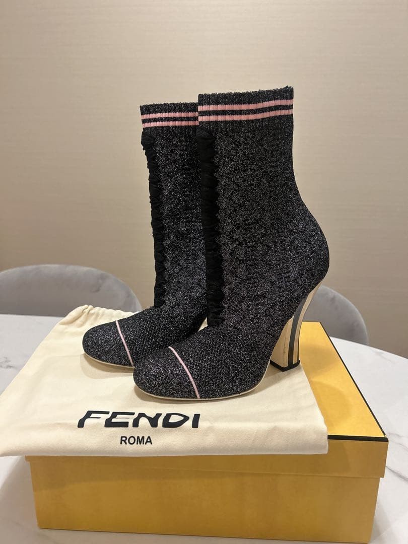 美品　FENDI フェンディ ニット ブーツ ソックスブーツ　37 ブラック FENDI High heel Knit Socks Boots 37 Black X Pink Auth Women | eBay