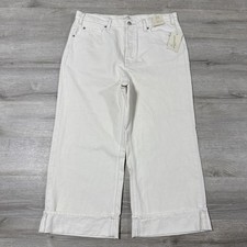 Universal Thread Denim Jeans Women  s White Wide Leg Cropped Cuffed NWT Size 12