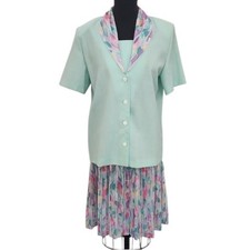 Vintage Nancy II Mint Blazer Pastel Pleated Skirt Set Size 14P
