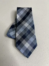 Ryan Seacrest Distinction Blue Plaid Pattern 100% Silk Slim Tie NWOT
