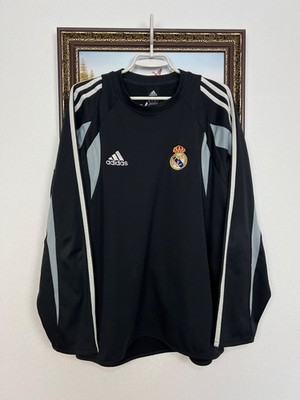 Vintage Adidas Real Madrid Football Train Jacket Soccer Black Sweatshirt Size L