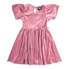 Lands' End Girl's Bubble Sleeve, V-Neck Super Soft Velour Dress (Desert Rose, L)