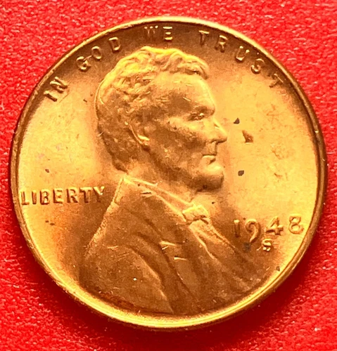 1948-S Lincoln Wheat Cent Penny GEM RED BU From an Original Bank Roll