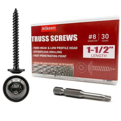 (30 Pcs) #8×1-1/2'' T20 Torx Head Wood Screws Self Tapping Black Truss Screws Rus