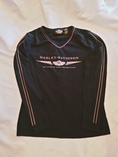 VTG 2003 Harley-Davidson Women's Long Sleeve V-Neck Top Black Lg Motorcycle